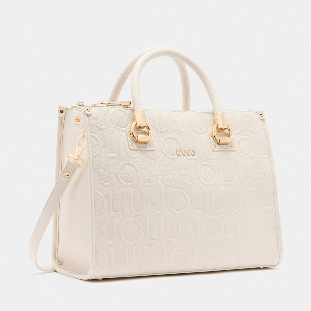 Borsa Donna a Mano Media LIU JO effetto Bottalato con Logo in Rilievo All Over color Marmo