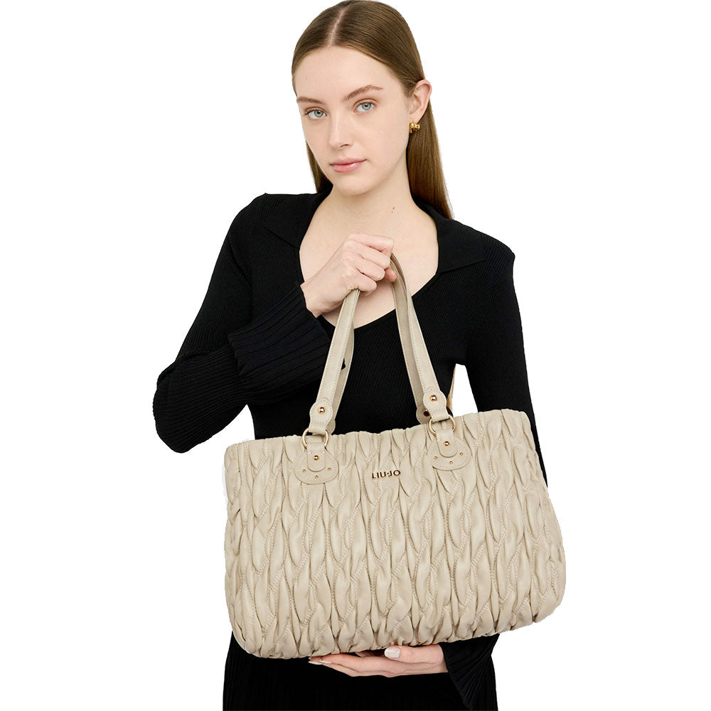 LIU JO Damen Better Quilted Shopping Bag mit marmorfarbenem Webmuster