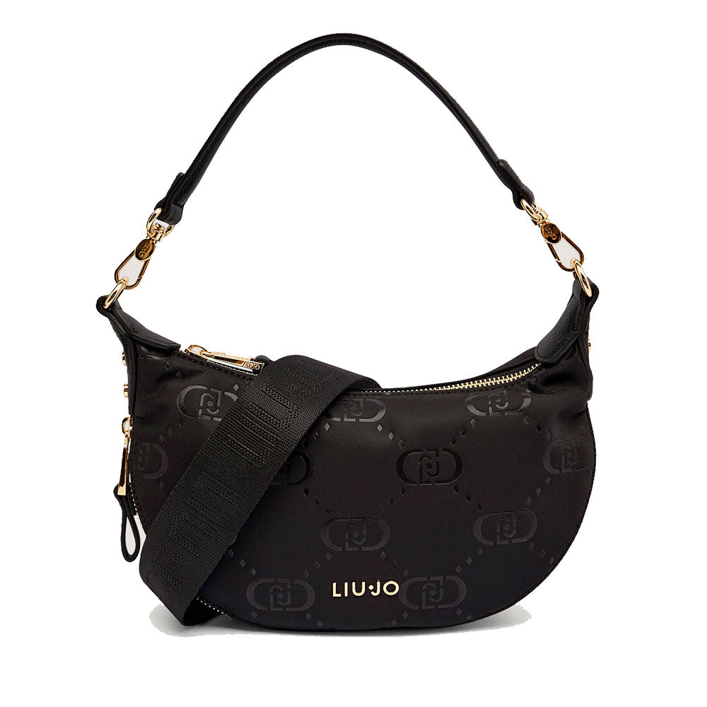 Hobo Bag Small con Tracolla LIU JO in Nylon Nero con Stampa Logo All Over