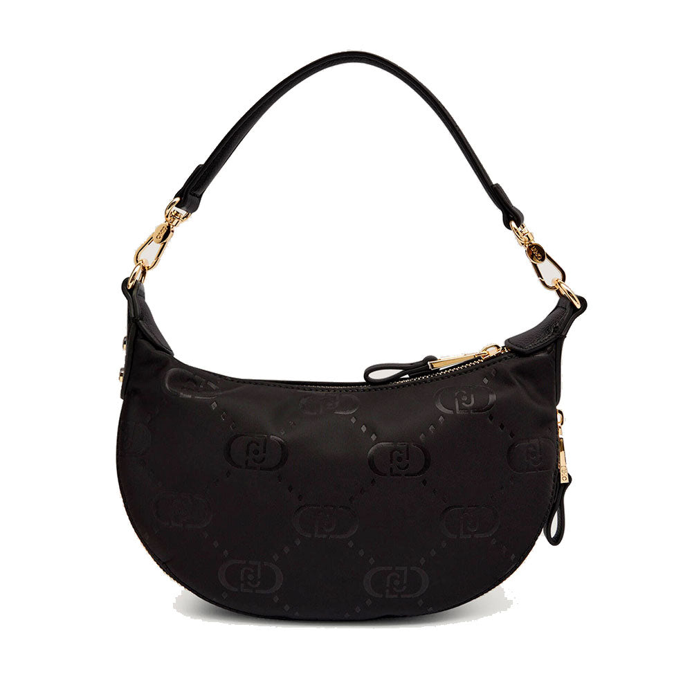 Hobo Bag Small con Tracolla LIU JO in Nylon Nero con Stampa Logo All Over