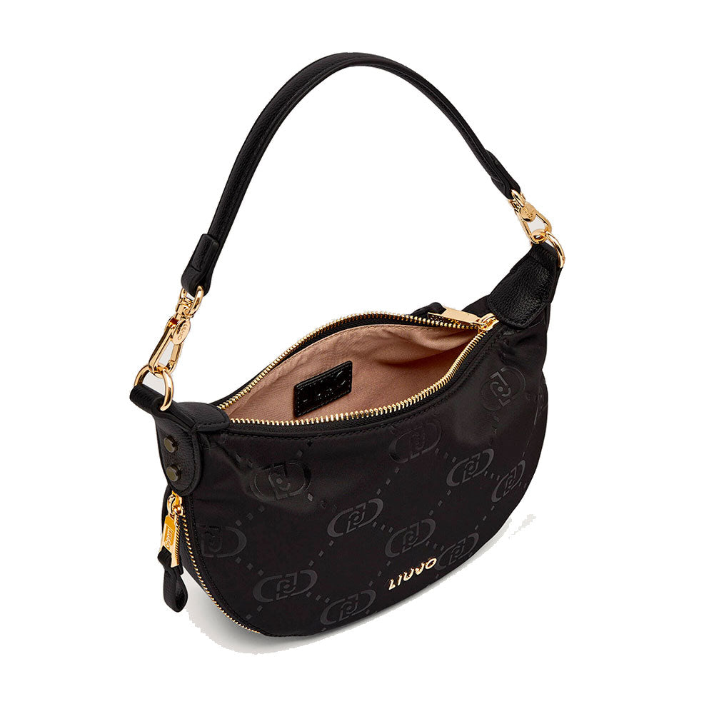 Hobo Bag Small con Tracolla LIU JO in Nylon Nero con Stampa Logo All Over