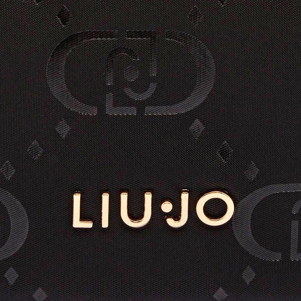 Hobo Bag Small con Tracolla LIU JO in Nylon Nero con Stampa Logo All Over