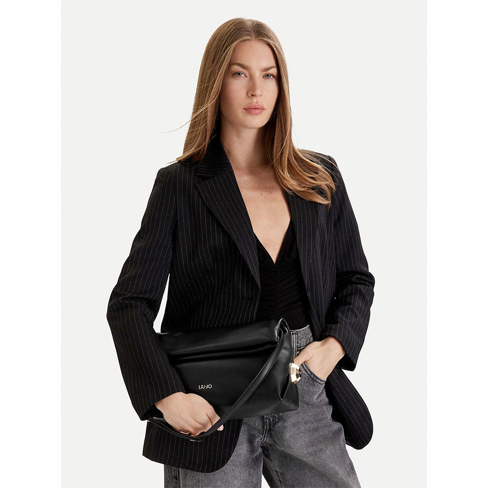 Borsa Donna a Spalla LIU JO effetto Bottalato Nero con Borchie Laterali