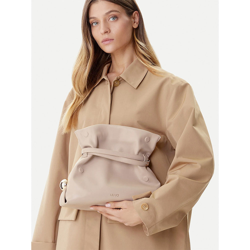 Borsa Donna a Spalla LIU JO effetto Bottalato Beige con Borchie Laterali