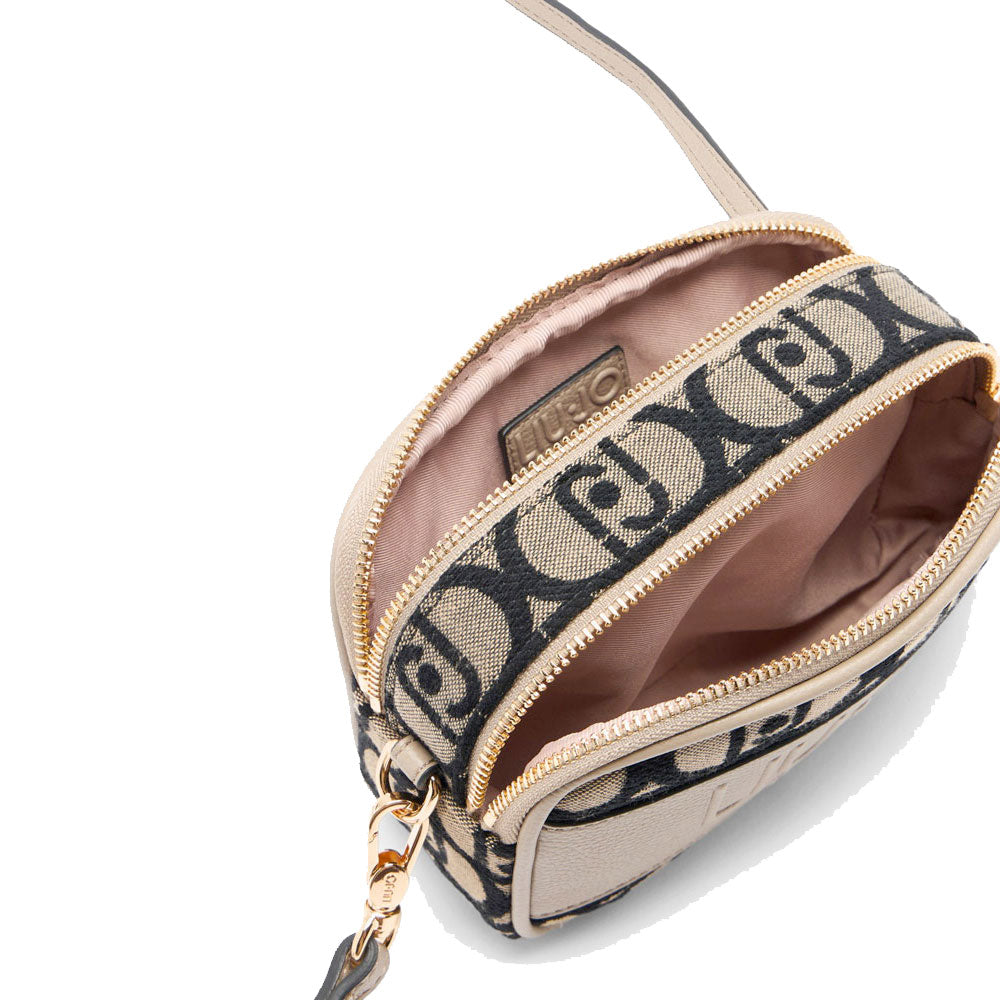 Borsa Donna a Tracolla LIU JO in Tessuto Jacquard con Logo All Over Desert Taupe