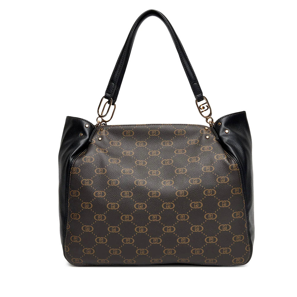 Shopping Bag LIU JO Marrone con Logo Monogram e Inserto effetto Bottalato Nero