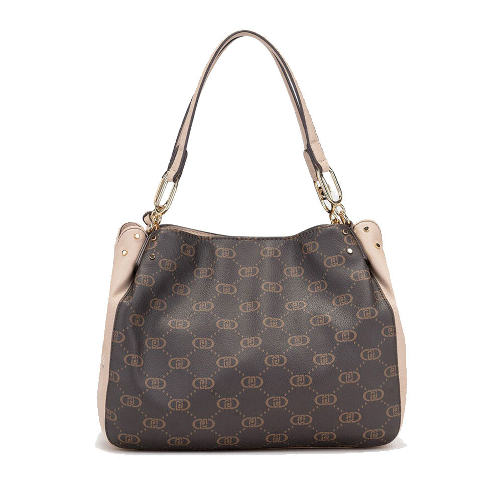 Borsa a Spalla LIU JO Marrone con Logo Monogram e Inserto effetto Bottalato Beige