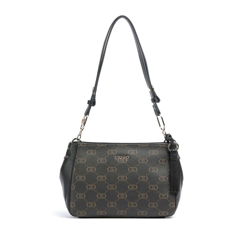 Borsa a Tracolla LIU JO Marrone con Logo Monogram e Inserto effetto Bottalato Nero