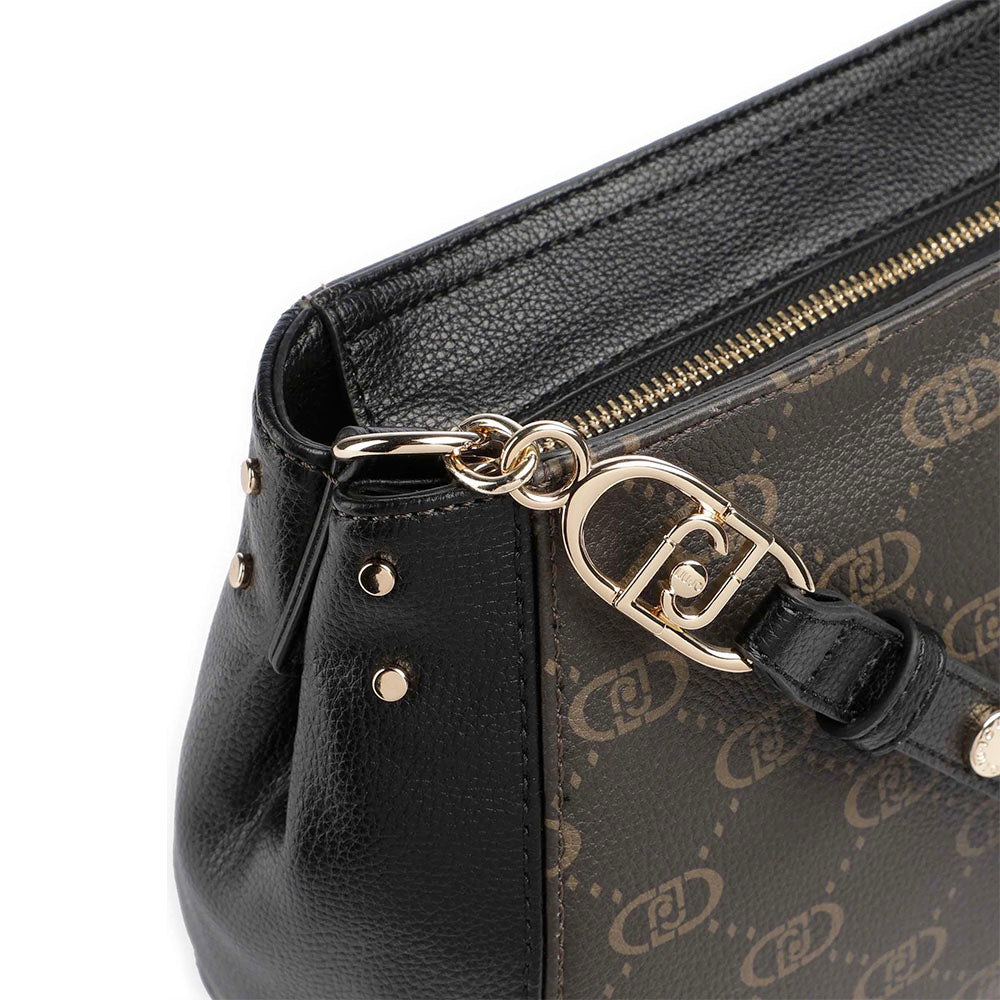 Borsa a Tracolla LIU JO Marrone con Logo Monogram e Inserto effetto Bottalato Nero