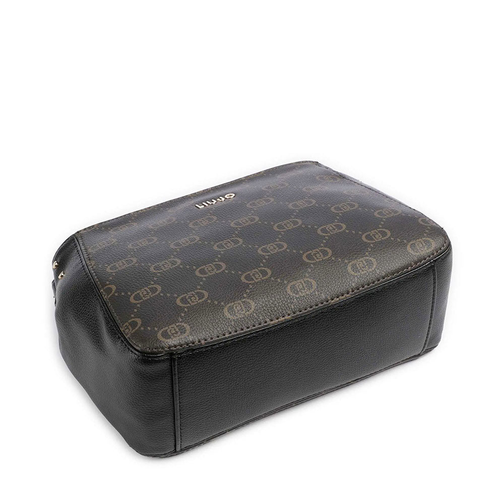Borsa a Tracolla LIU JO Marrone con Logo Monogram e Inserto effetto Bottalato Nero