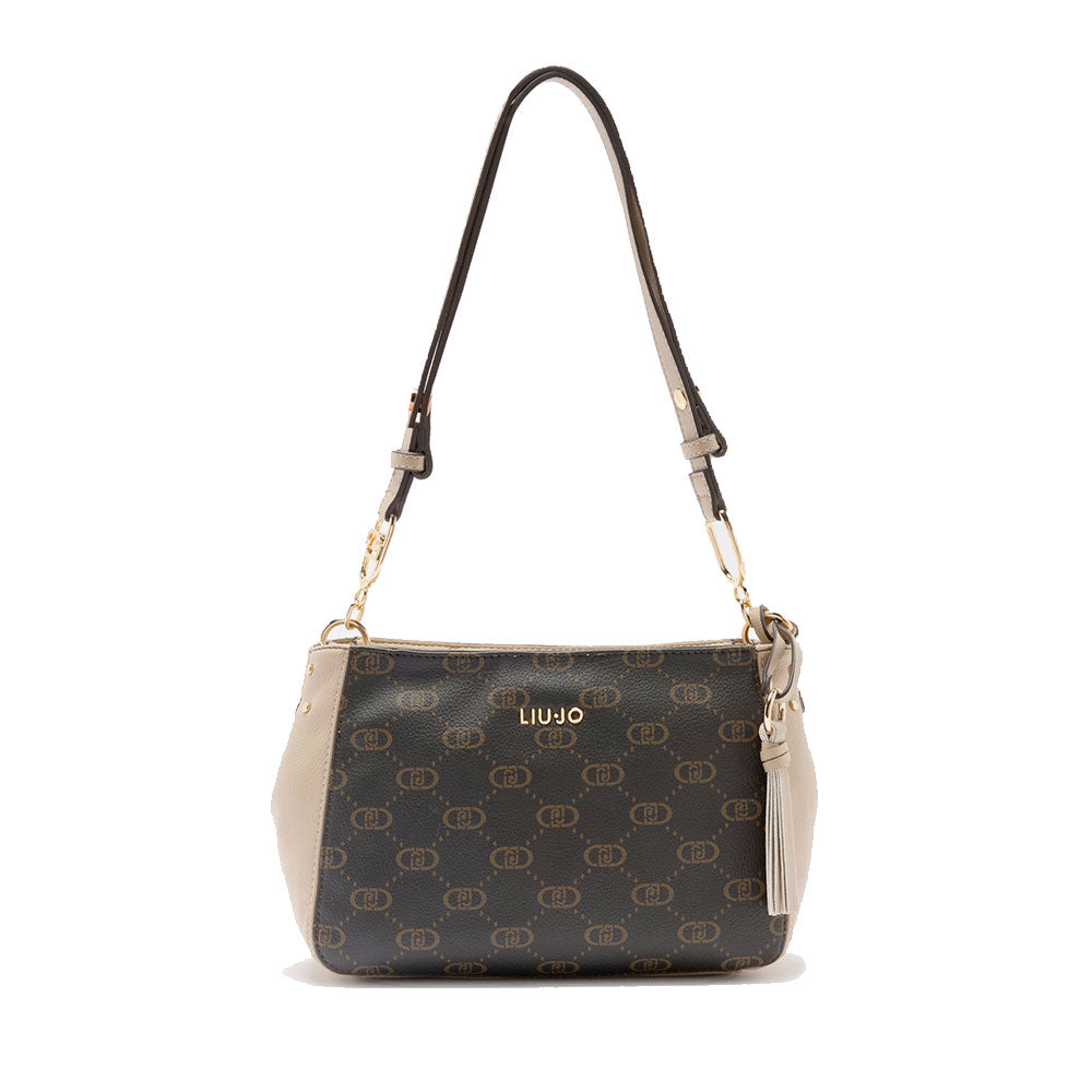 Borsa a Tracolla LIU JO Marrone con Logo Monogram e Inserto effetto Bottalato Beige