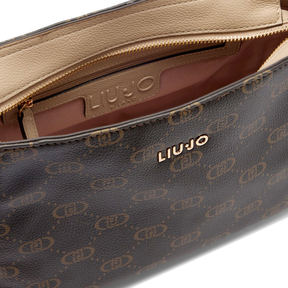 Borsa a Tracolla LIU JO Marrone con Logo Monogram e Inserto effetto Bottalato Beige
