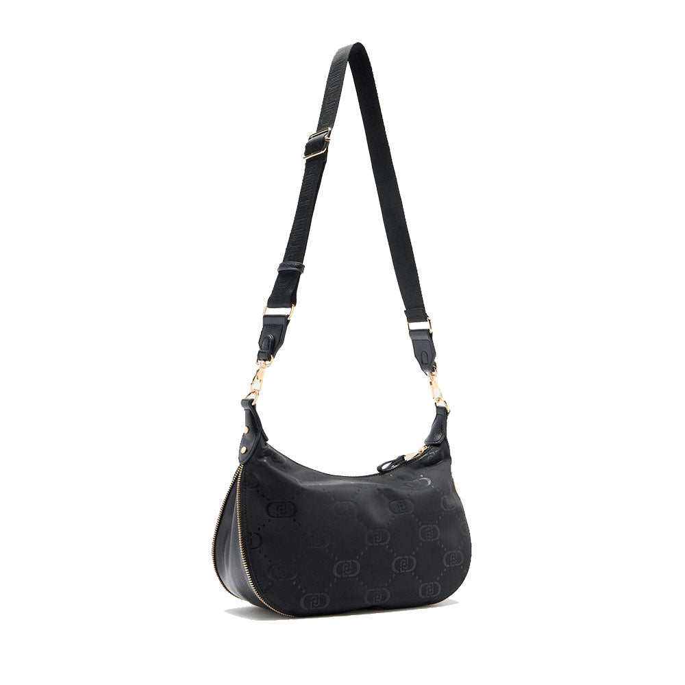 Hobo Bag Media con Tracolla LIU JO in Nylon Nero con Stampa Logo All Over
