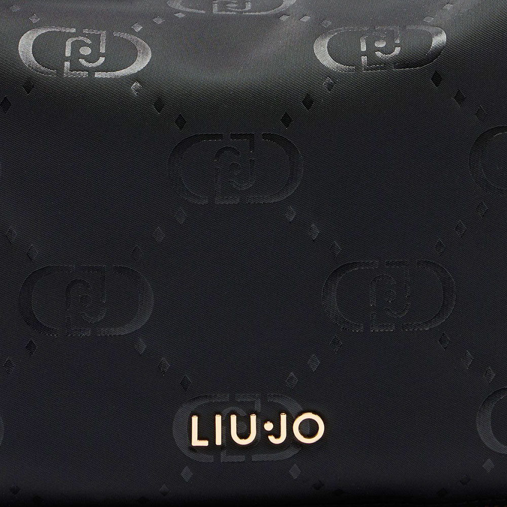 Hobo Bag Media con Tracolla LIU JO in Nylon Nero con Stampa Logo All Over