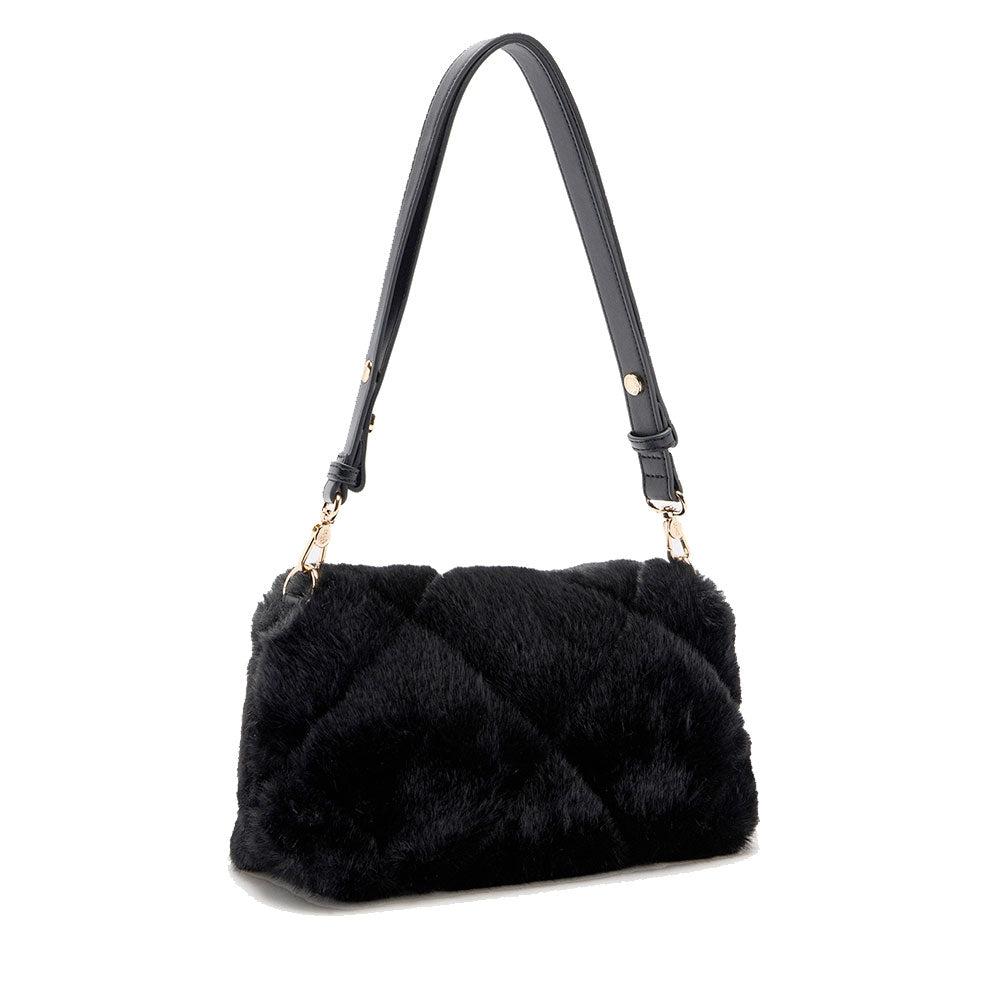 Borsa a Spalla Media LIU JO linea LaPuffy in Pelliccia Sintetica Trapuntata Nera