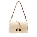 Borsa a Spalla Media LIU JO linea LaPuffy effetto Bottalato Moro Light con Inserti in Teddy Bianco
