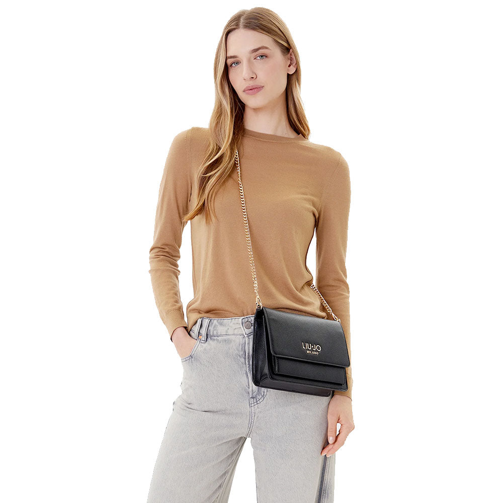 Borsa Donna con Tracolla in Catena LIU JO Better effetto Bottalato Nero