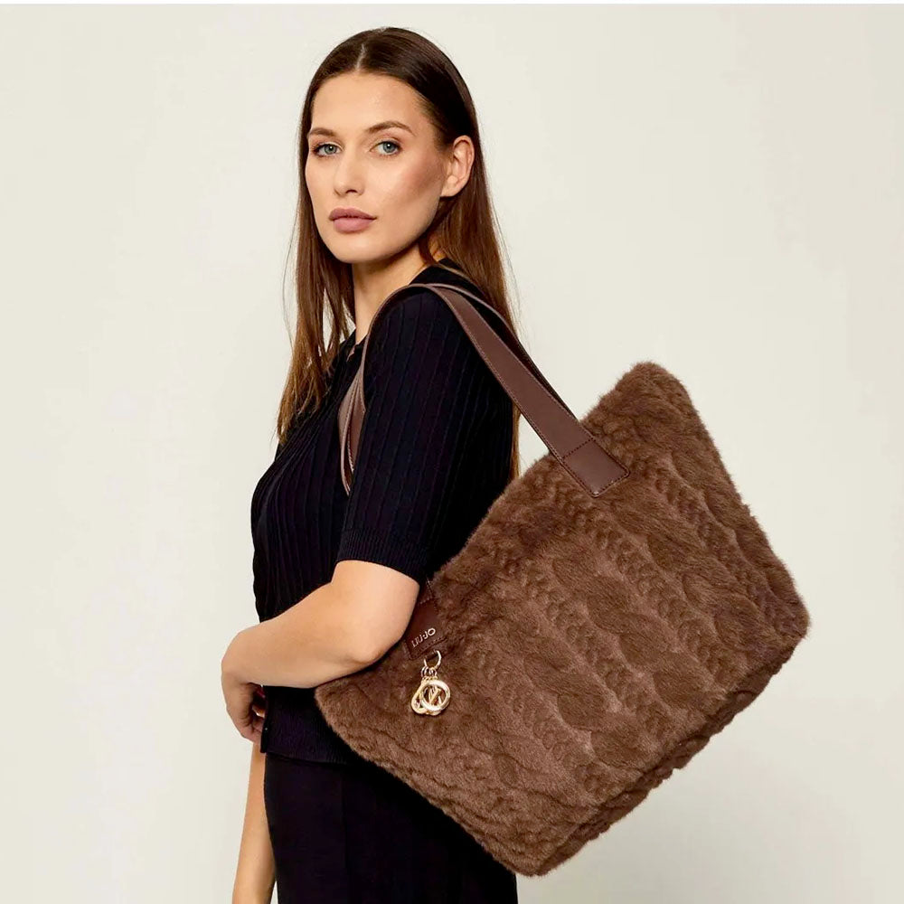 Shopping Bag Large LIU JO in Pelliccia Sintetica Moro Light
