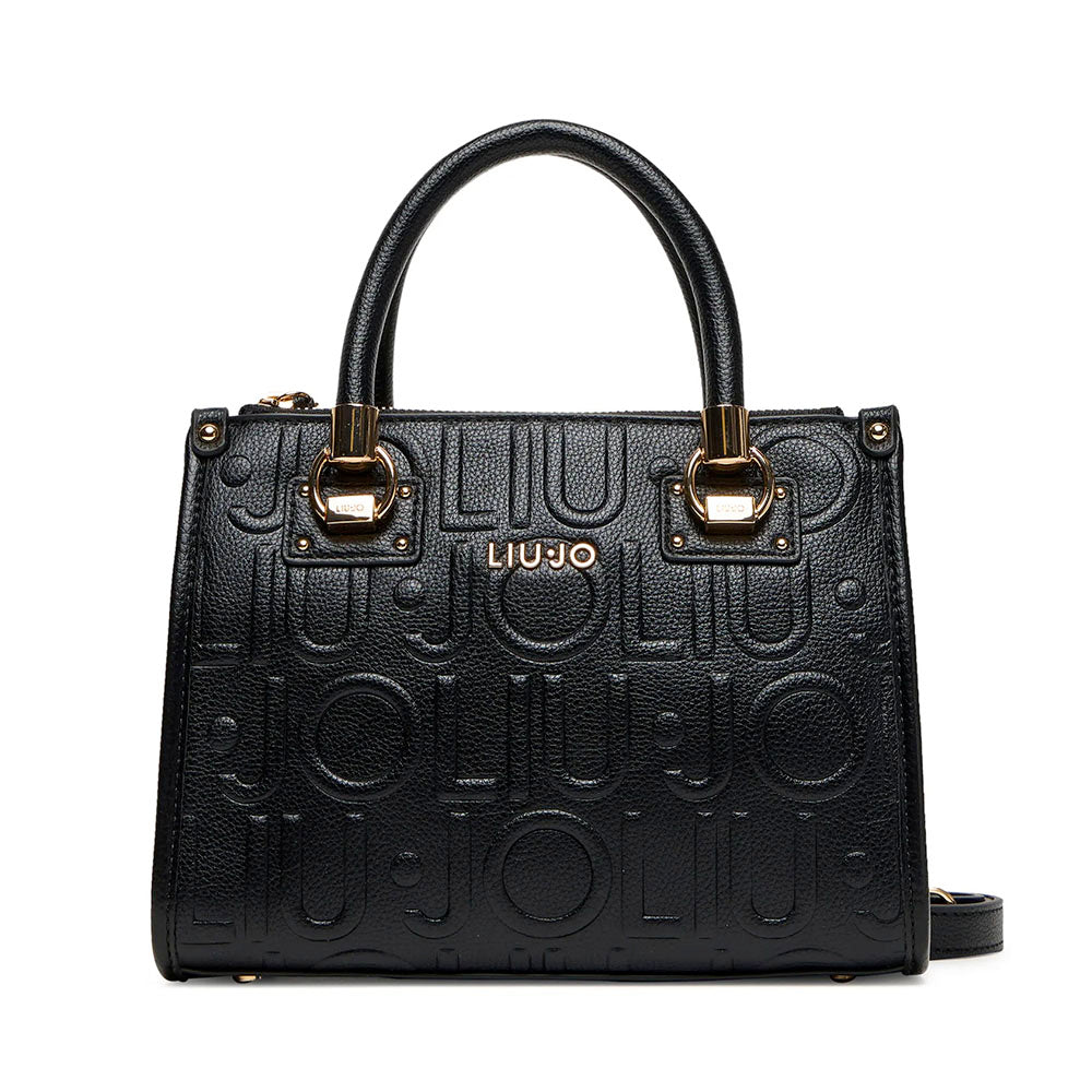 Borsa Donna a Mano Small LIU JO effetto Bottalato con Logo in Rilievo Nero