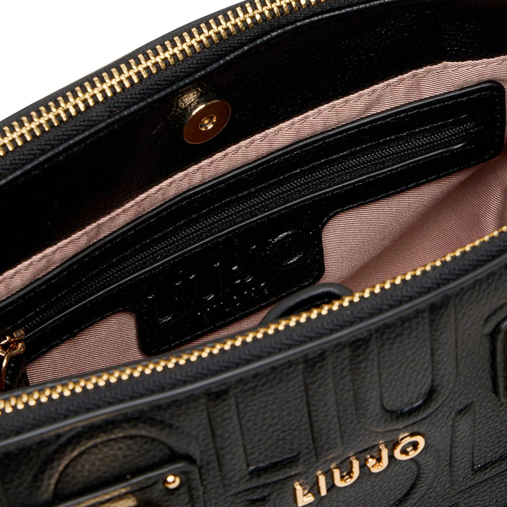 Borsa Donna a Mano Small LIU JO effetto Bottalato con Logo in Rilievo Nero