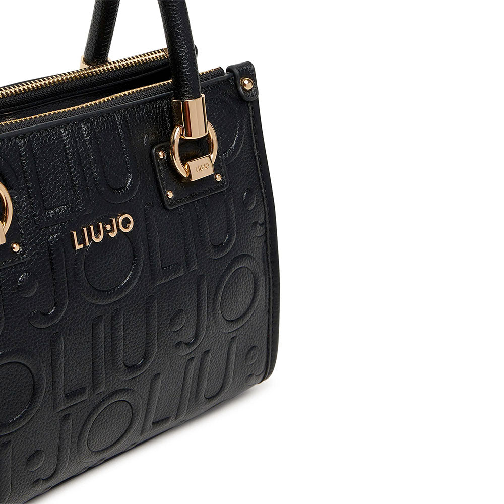 Borsa Donna a Mano Small LIU JO effetto Bottalato con Logo in Rilievo Nero