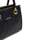 Borsa Donna a Mano Small LIU JO effetto Bottalato con Logo in Rilievo Nero