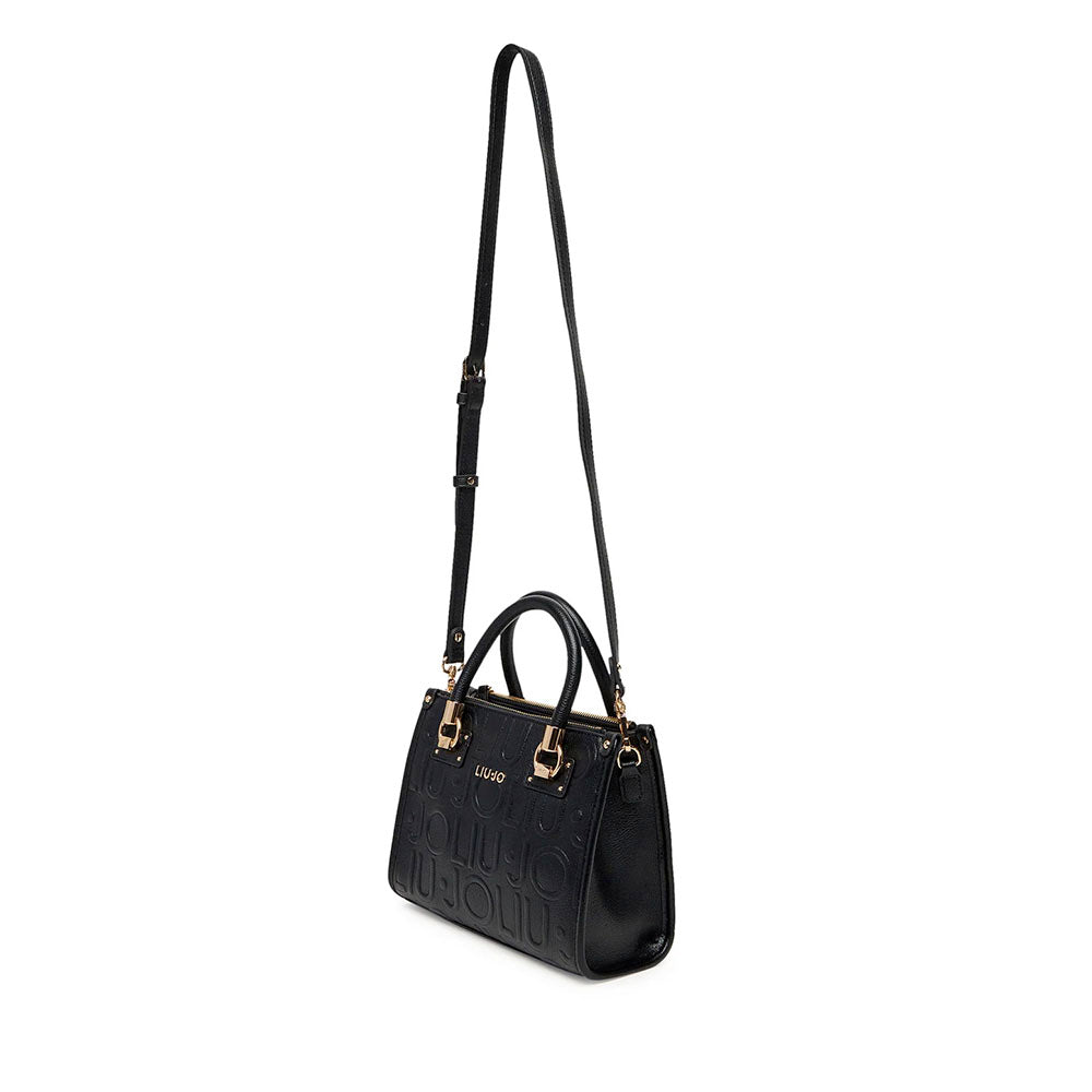 Borsa Donna a Mano Small LIU JO effetto Bottalato con Logo in Rilievo Nero