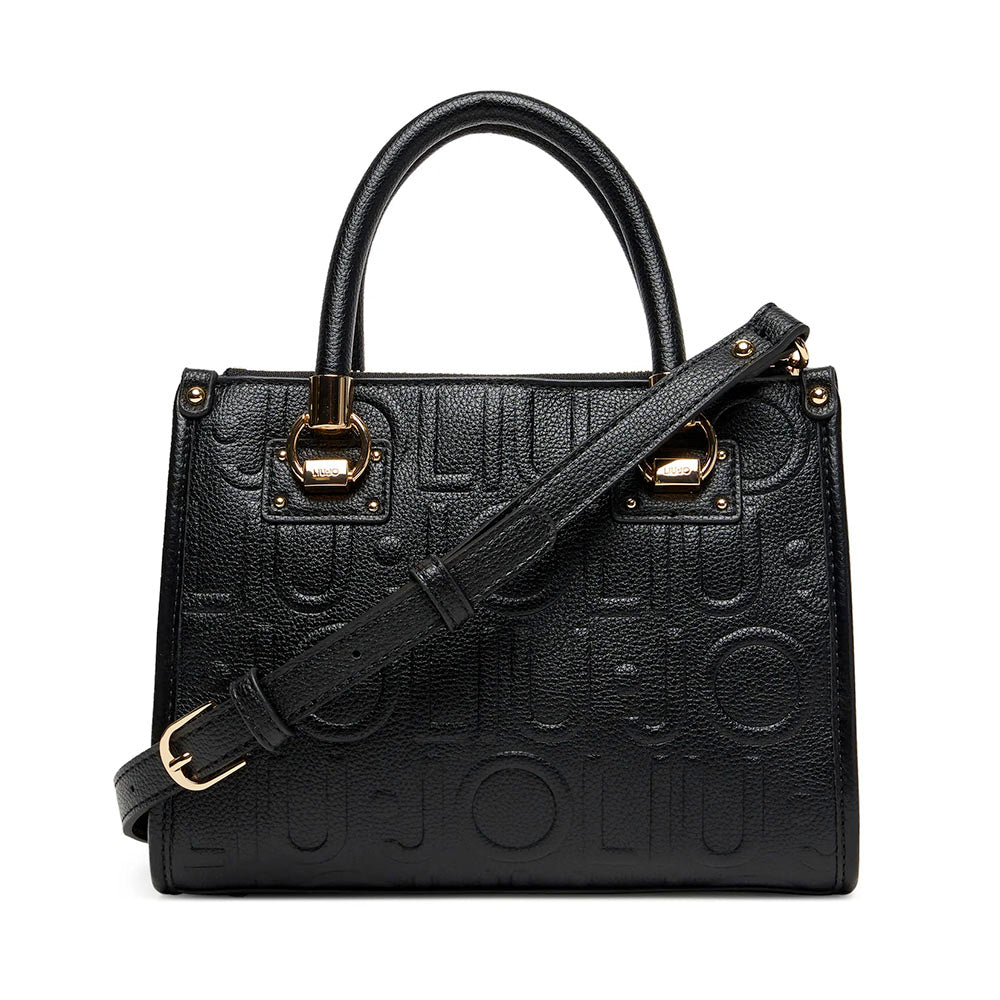 Borsa Donna a Mano Small LIU JO effetto Bottalato con Logo in Rilievo Nero