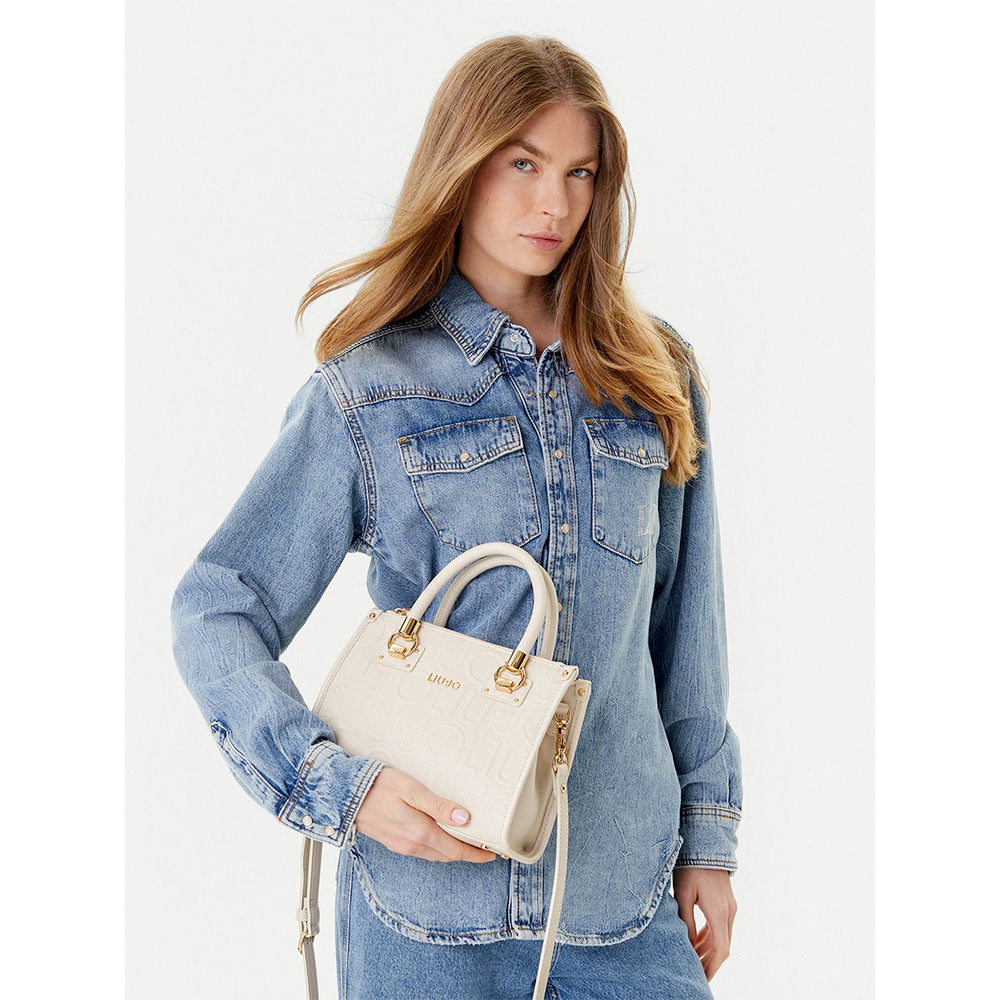 Borsa Donna a Mano Small LIU JO effetto Bottalato con Logo in Rilievo Marmo