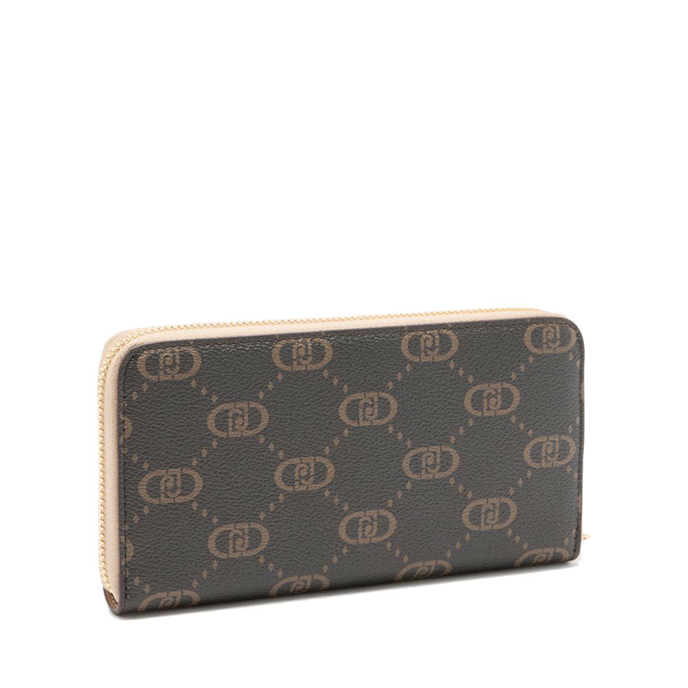 Portafoglio Donna Zip Around LIU JO Better Marrone stampa Logo All Over con Inserto Beige