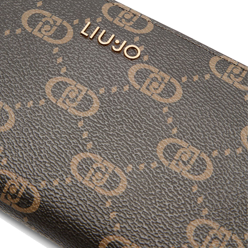 Portafoglio Donna Zip Around LIU JO Better Marrone stampa Logo All Over con Inserto Beige