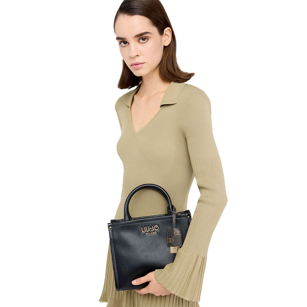 Borsa Donna a Mano LIU JO Better effetto Bottalato Nera con Charm