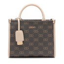 Borsa Donna a Mano LIU JO Marrone con Logo Monogram e Inserto effetto Bottalato Beige