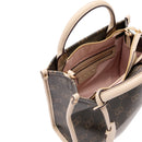 Borsa Donna a Mano LIU JO Marrone con Logo Monogram e Inserto effetto Bottalato Beige