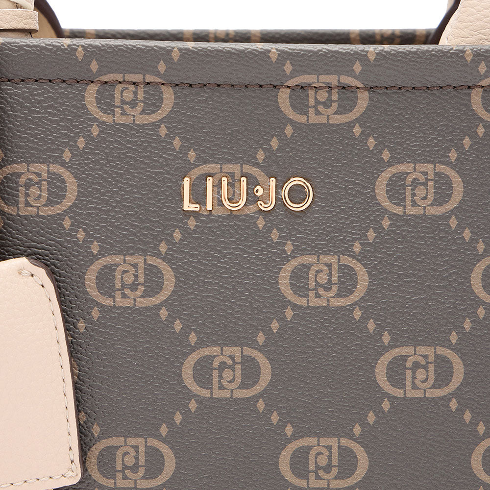 Borsa Donna a Mano LIU JO Marrone con Logo Monogram e Inserto effetto Bottalato Beige