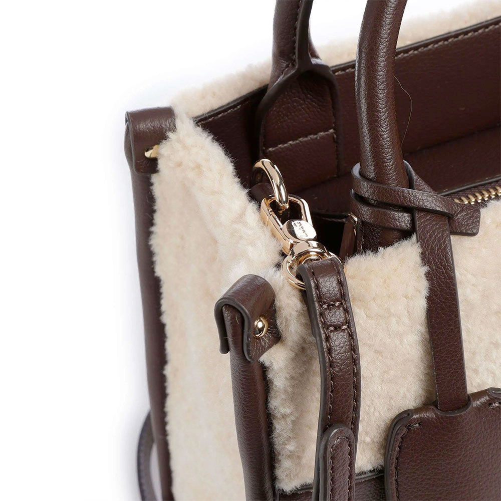 Borsa Donna a Mano LIU JO effetto Bottalato Moro Light con Inserti in Teddy Bianco