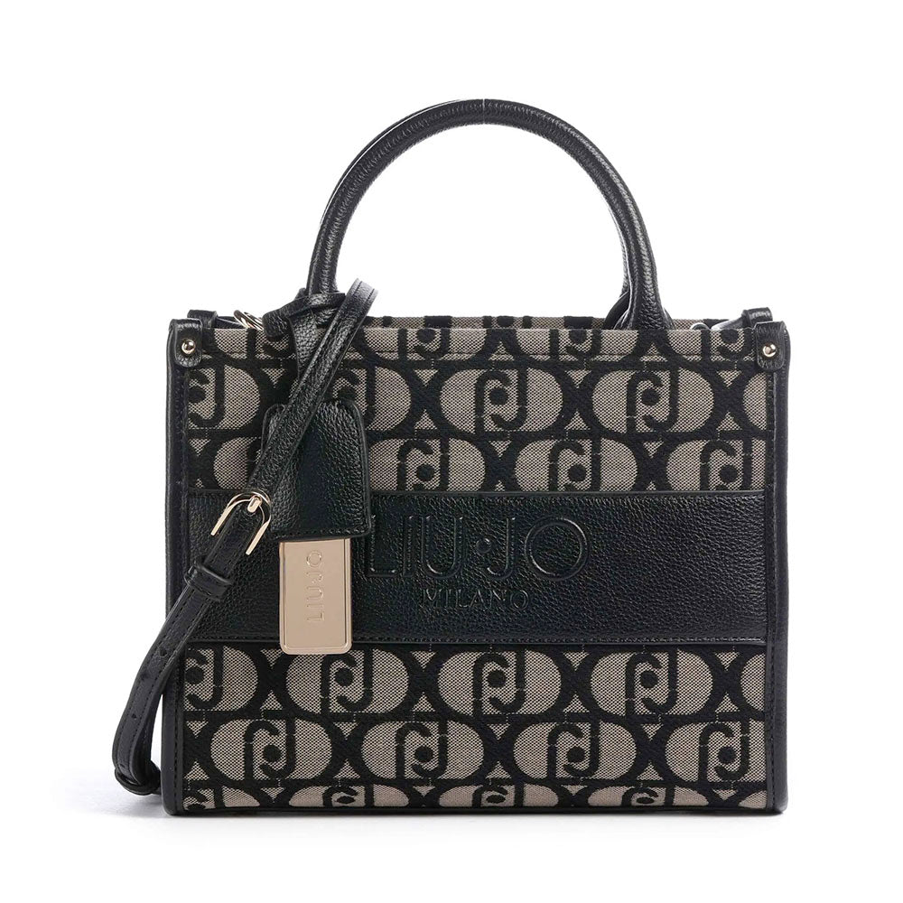 Borsa Donna a Mano LIU JO in Tessuto Jacquard con Logo All Over Nero