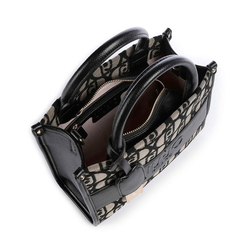 Borsa Donna a Mano LIU JO in Tessuto Jacquard con Logo All Over Nero