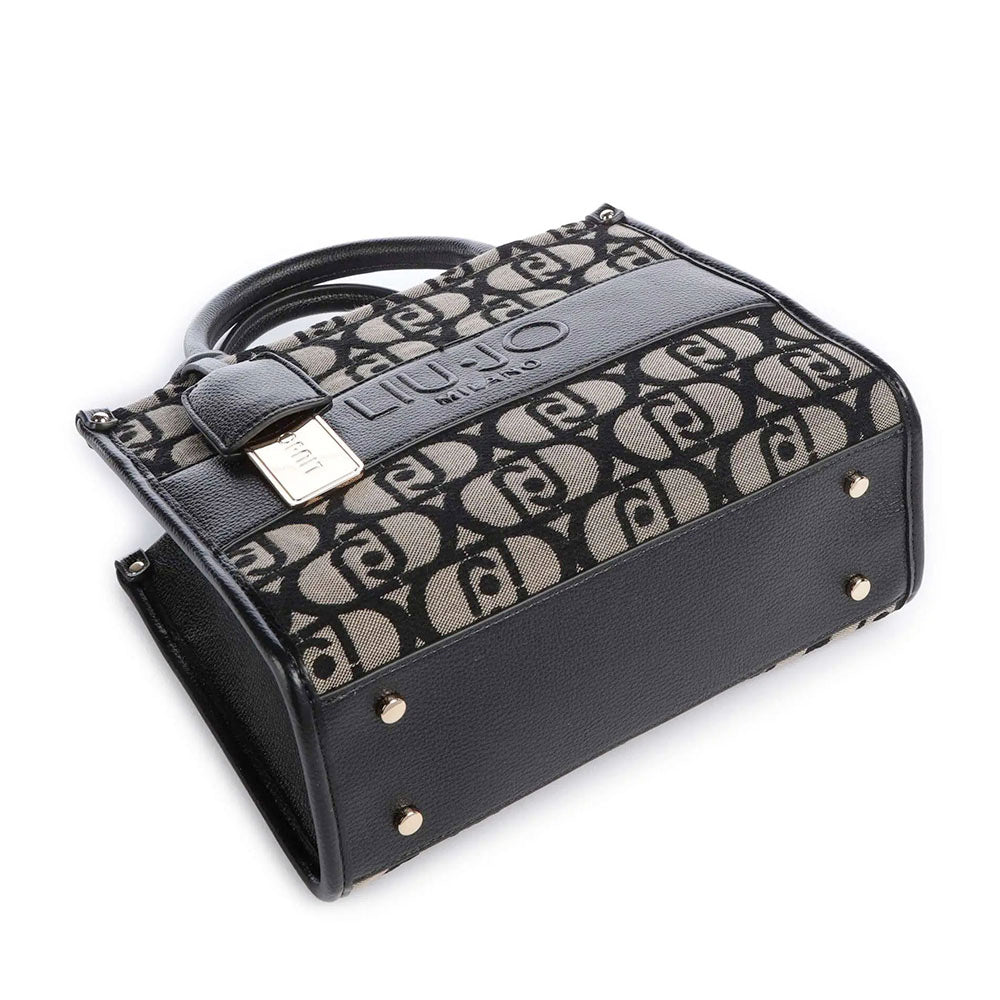 Borsa Donna a Mano LIU JO in Tessuto Jacquard con Logo All Over Nero