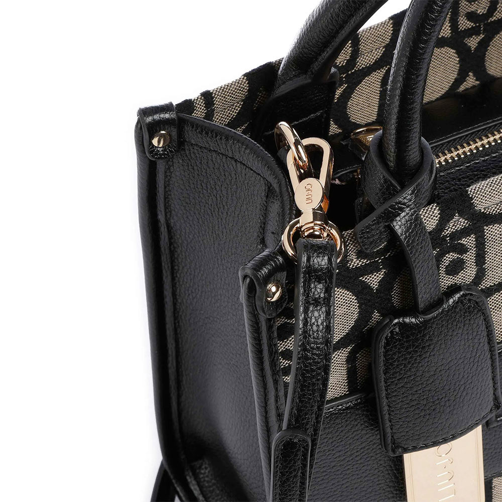 Borsa Donna a Mano LIU JO in Tessuto Jacquard con Logo All Over Nero