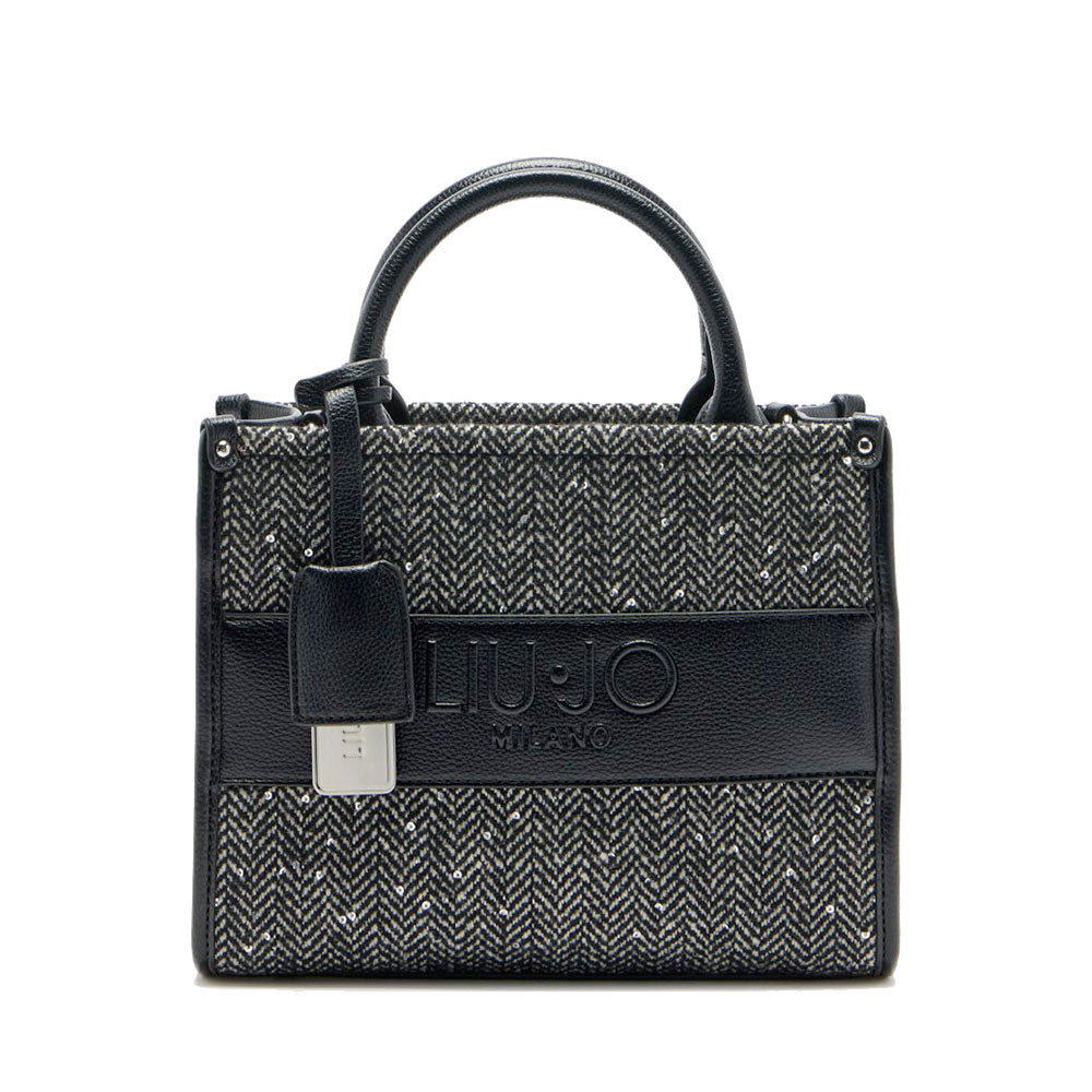 Borsa Donna a Mano LIU JO in Tessuto Chevron Nero con Paillettes