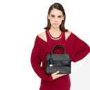 Borsa Donna a Mano LIU JO in Tessuto Chevron Nero con Paillettes