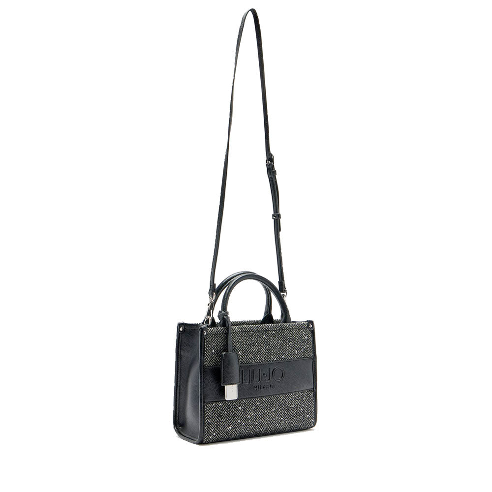 Borsa Donna a Mano LIU JO in Tessuto Chevron Nero con Paillettes
