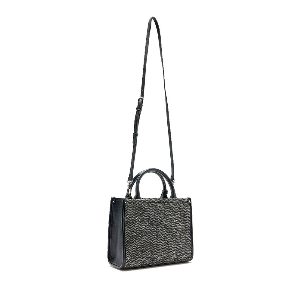 Borsa Donna a Mano LIU JO in Tessuto Chevron Nero con Paillettes