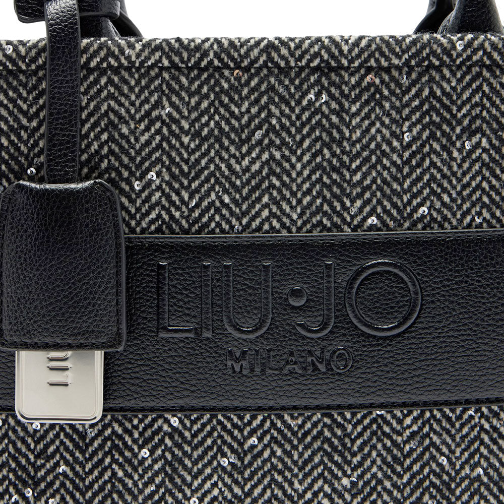 Borsa Donna a Mano LIU JO in Tessuto Chevron Nero con Paillettes
