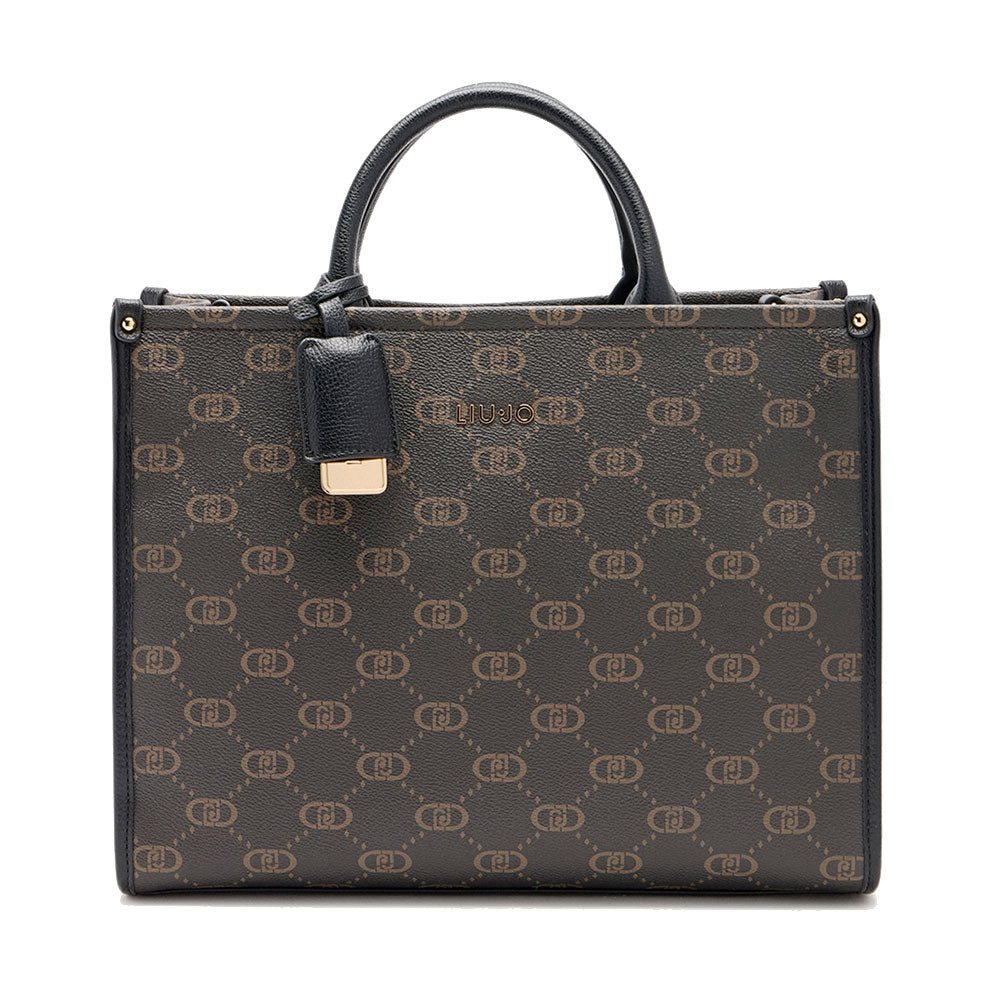 Borsa Donna a Mano Large LIU JO Marrone con Logo Monogram e Inserto effetto Bottalato Nero