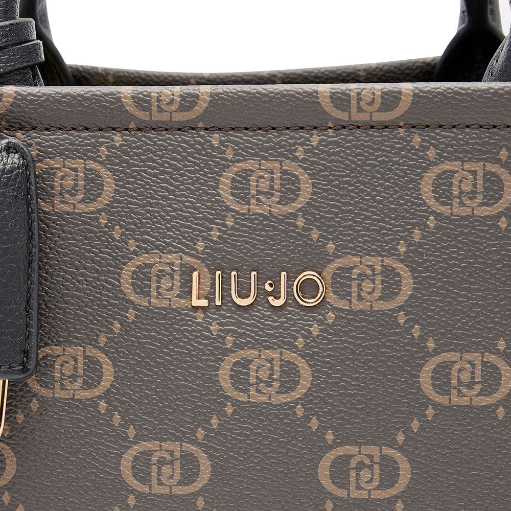 Borsa Donna a Mano Large LIU JO Marrone con Logo Monogram e Inserto effetto Bottalato Nero