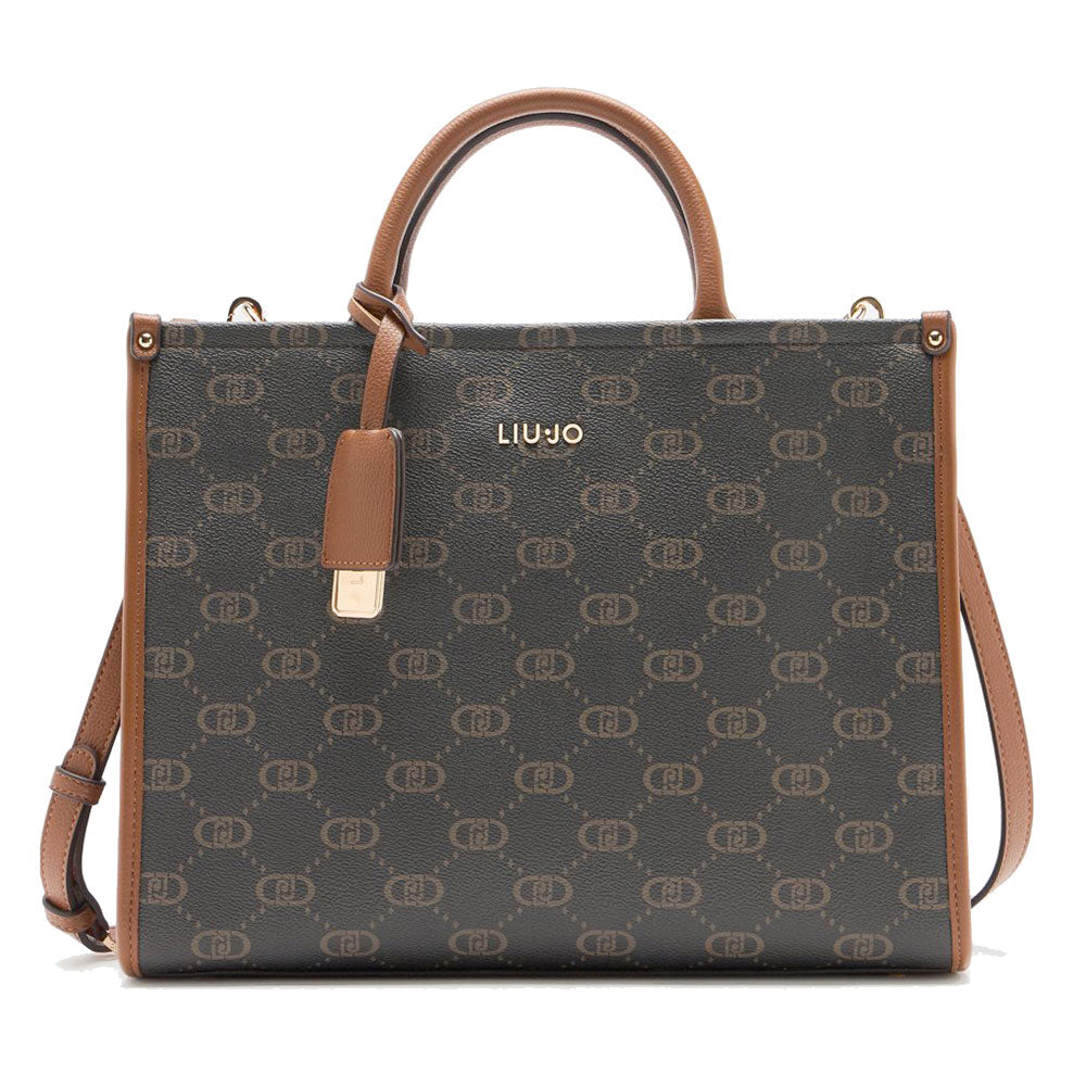 Borsa Donna a Mano Large LIU JO Marrone con Logo Monogram e Inserto effetto Bottalato Pan di Zenzero