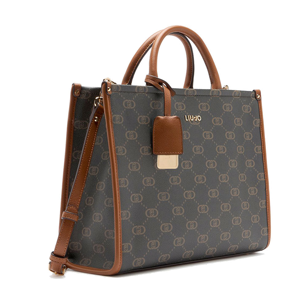 Borsa Donna a Mano Large LIU JO Marrone con Logo Monogram e Inserto effetto Bottalato Pan di Zenzero