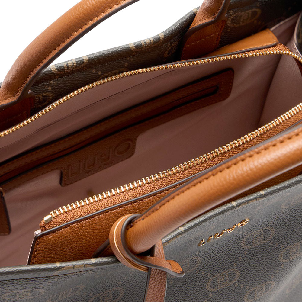 Borsa Donna a Mano Large LIU JO Marrone con Logo Monogram e Inserto effetto Bottalato Pan di Zenzero